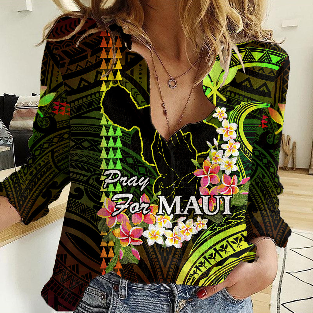 Personalised Hawaii Women Casual Shirt Pray For Maui Hawaiian Plumeria Be Strong Reggae Verison - Wonder Print Shop