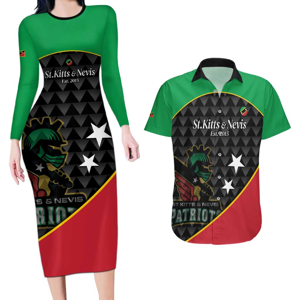 St Kitts and Nevis Cricket Custom Couples Matching Long Sleeve Bodycon Dress and Hawaiian Shirt 10th Anniversary Go Champions Patriots - Wonder Print Shop