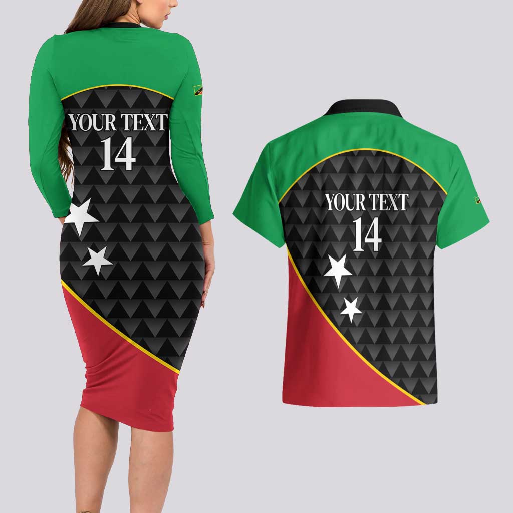 St Kitts and Nevis Cricket Custom Couples Matching Long Sleeve Bodycon Dress and Hawaiian Shirt 10th Anniversary Go Champions Patriots - Wonder Print Shop
