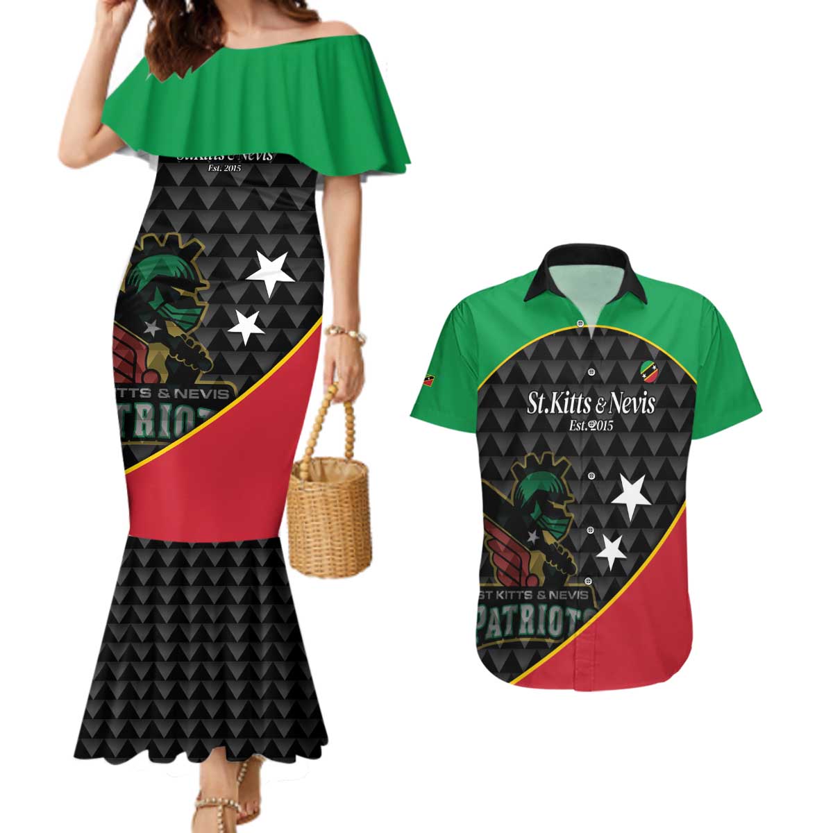 St Kitts and Nevis Cricket Custom Couples Matching Mermaid Dress and Hawaiian Shirt 10th Anniversary Go Champions Patriots - Wonder Print Shop