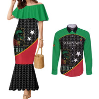 St Kitts and Nevis Cricket Custom Couples Matching Mermaid Dress and Long Sleeve Button Shirt 10th Anniversary Go Champions Patriots - Wonder Print Shop