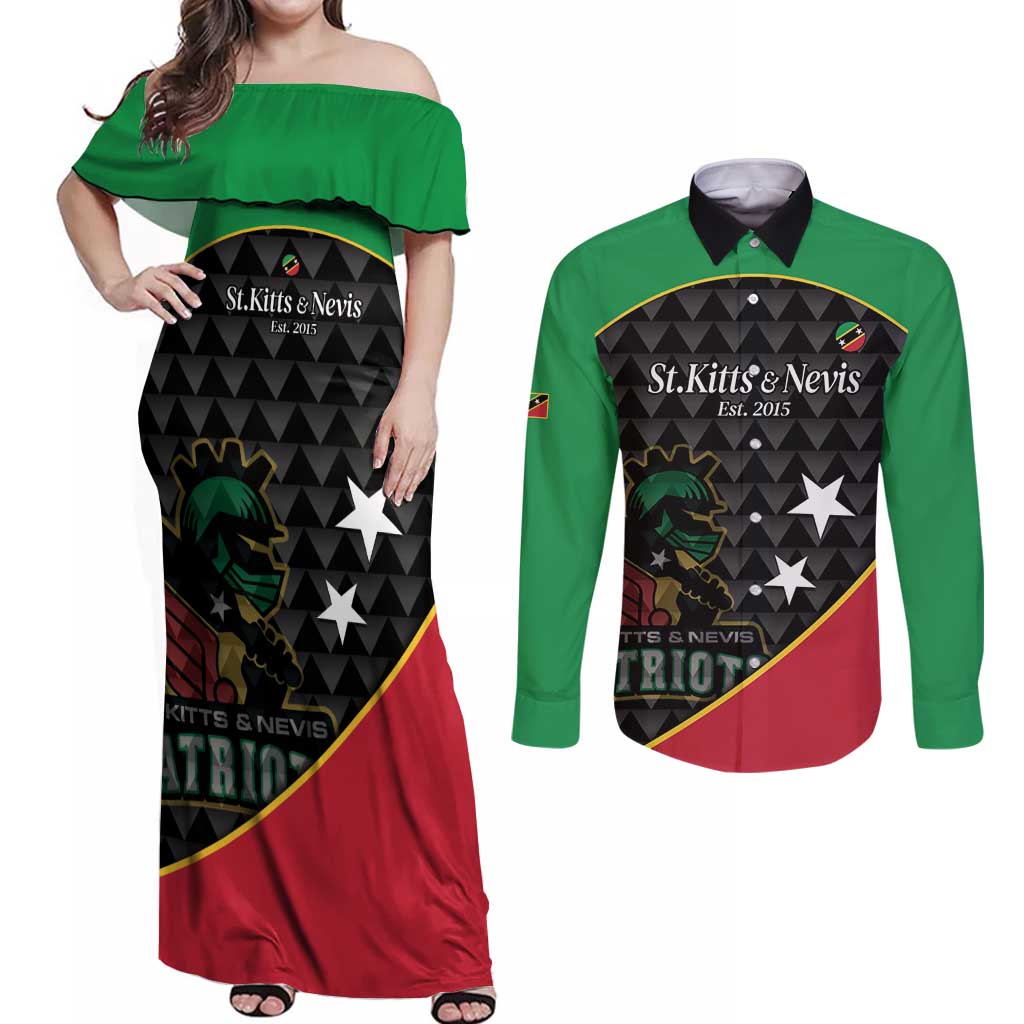 St Kitts and Nevis Cricket Custom Couples Matching Off Shoulder Maxi Dress and Long Sleeve Button Shirt 10th Anniversary Go Champions Patriots - Wonder Print Shop