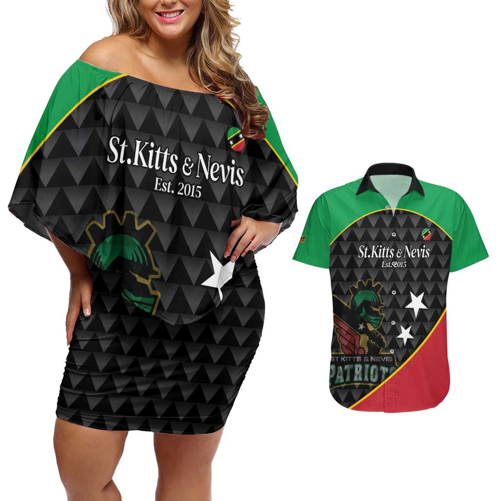 St Kitts and Nevis Cricket Custom Couples Matching Off Shoulder Short Dress and Hawaiian Shirt 10th Anniversary Go Champions Patriots - Wonder Print Shop