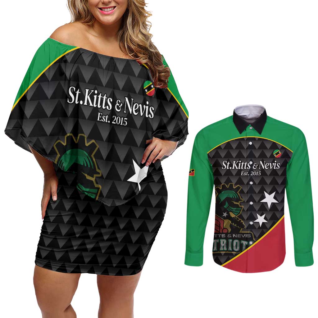 St Kitts and Nevis Cricket Custom Couples Matching Off Shoulder Short Dress and Long Sleeve Button Shirt 10th Anniversary Go Champions Patriots - Wonder Print Shop