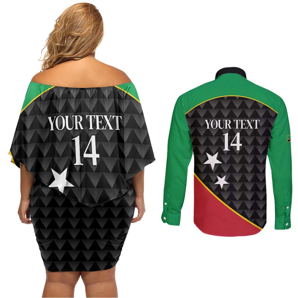 St Kitts and Nevis Cricket Custom Couples Matching Off Shoulder Short Dress and Long Sleeve Button Shirt 10th Anniversary Go Champions Patriots - Wonder Print Shop