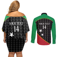 St Kitts and Nevis Cricket Custom Couples Matching Off Shoulder Short Dress and Long Sleeve Button Shirt 10th Anniversary Go Champions Patriots - Wonder Print Shop
