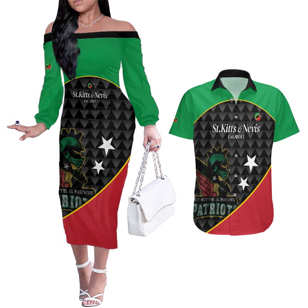 St Kitts and Nevis Cricket Custom Couples Matching Off The Shoulder Long Sleeve Dress and Hawaiian Shirt 10th Anniversary Go Champions Patriots - Wonder Print Shop
