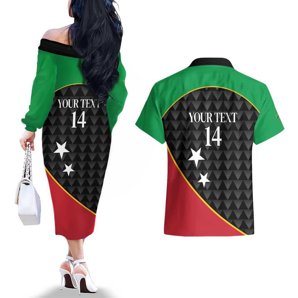 St Kitts and Nevis Cricket Custom Couples Matching Off The Shoulder Long Sleeve Dress and Hawaiian Shirt 10th Anniversary Go Champions Patriots - Wonder Print Shop