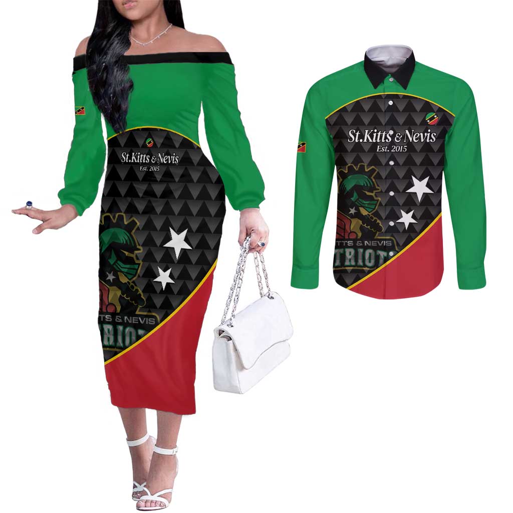 St Kitts and Nevis Cricket Custom Couples Matching Off The Shoulder Long Sleeve Dress and Long Sleeve Button Shirt 10th Anniversary Go Champions Patriots - Wonder Print Shop