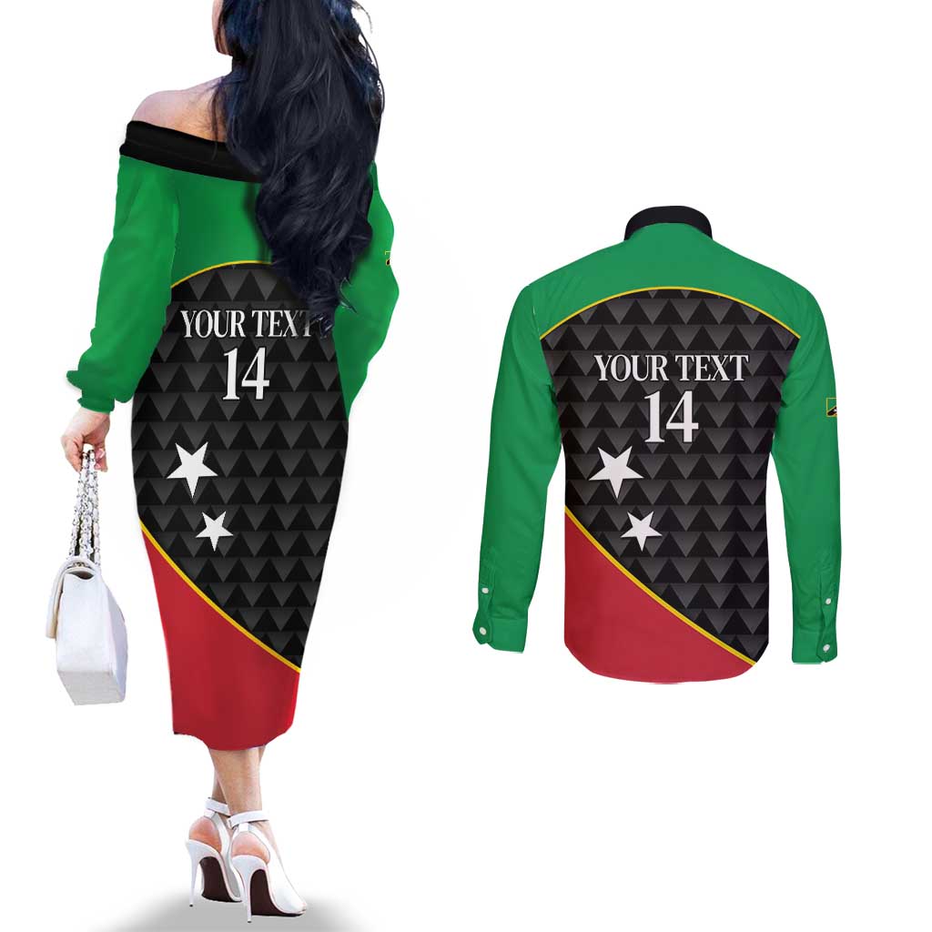 St Kitts and Nevis Cricket Custom Couples Matching Off The Shoulder Long Sleeve Dress and Long Sleeve Button Shirt 10th Anniversary Go Champions Patriots - Wonder Print Shop