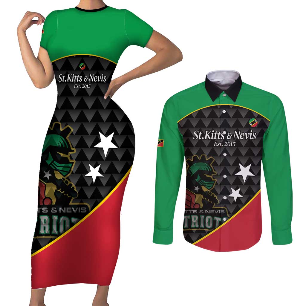 St Kitts and Nevis Cricket Custom Couples Matching Short Sleeve Bodycon Dress and Long Sleeve Button Shirt 10th Anniversary Go Champions Patriots - Wonder Print Shop