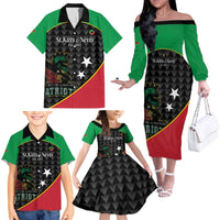 St Kitts and Nevis Cricket Custom Family Matching Off The Shoulder Long Sleeve Dress and Hawaiian Shirt 10th Anniversary Go Champions Patriots - Wonder Print Shop