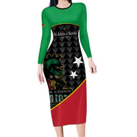 St Kitts and Nevis Cricket Custom Long Sleeve Bodycon Dress 10th Anniversary Go Champions Patriots - Wonder Print Shop