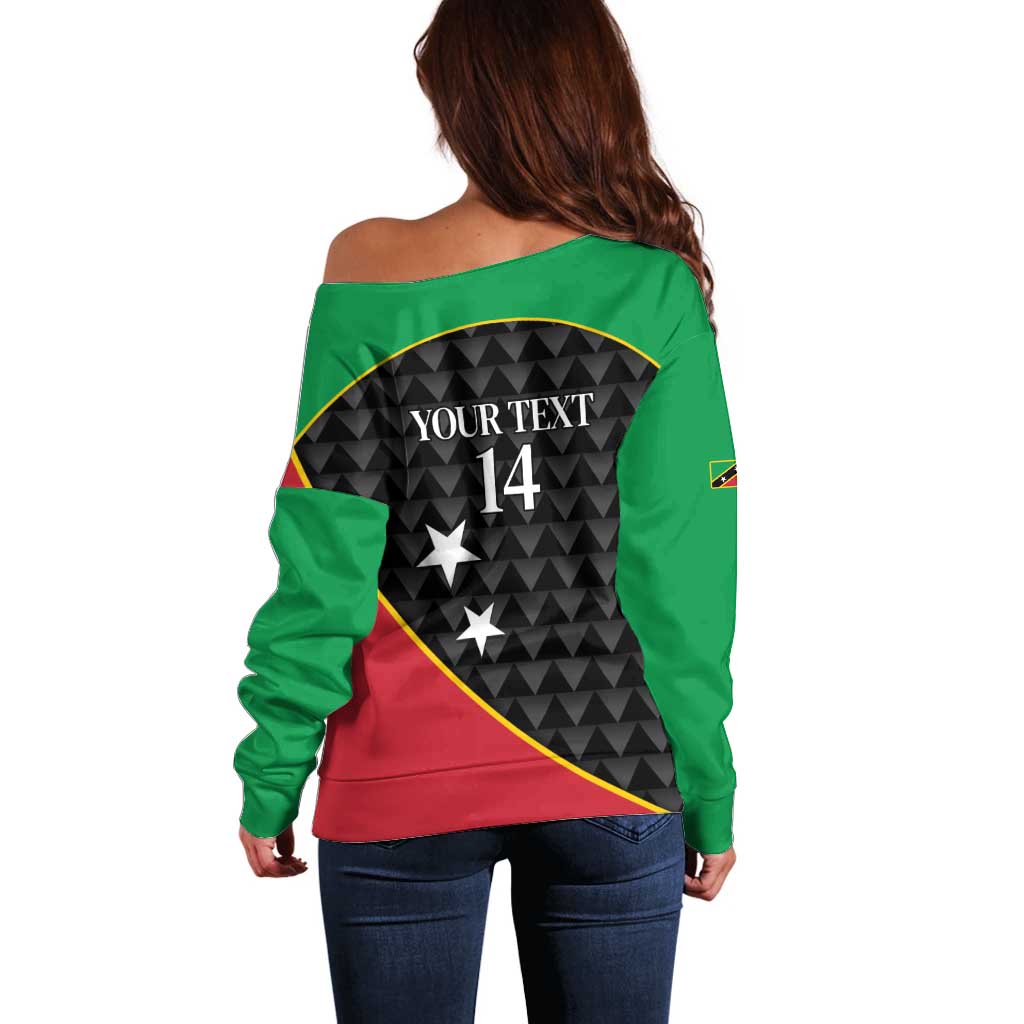 St Kitts and Nevis Cricket Custom Off Shoulder Sweater 10th Anniversary Go Champions Patriots - Wonder Print Shop