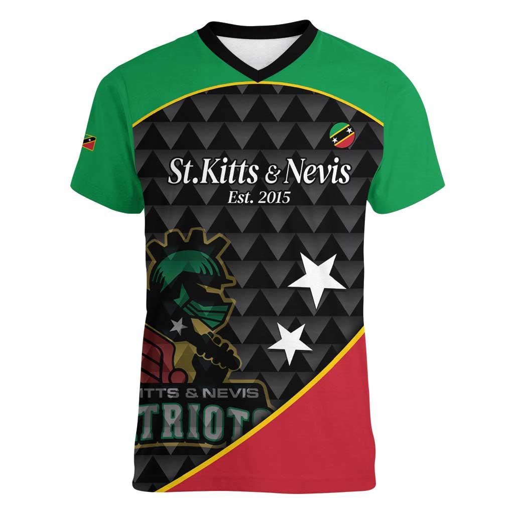 St Kitts and Nevis Cricket Custom Women V-Neck T-Shirt 10th Anniversary Go Champions Patriots - Wonder Print Shop