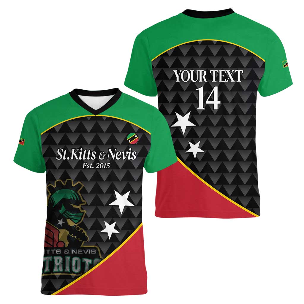 St Kitts and Nevis Cricket Custom Women V-Neck T-Shirt 10th Anniversary Go Champions Patriots - Wonder Print Shop