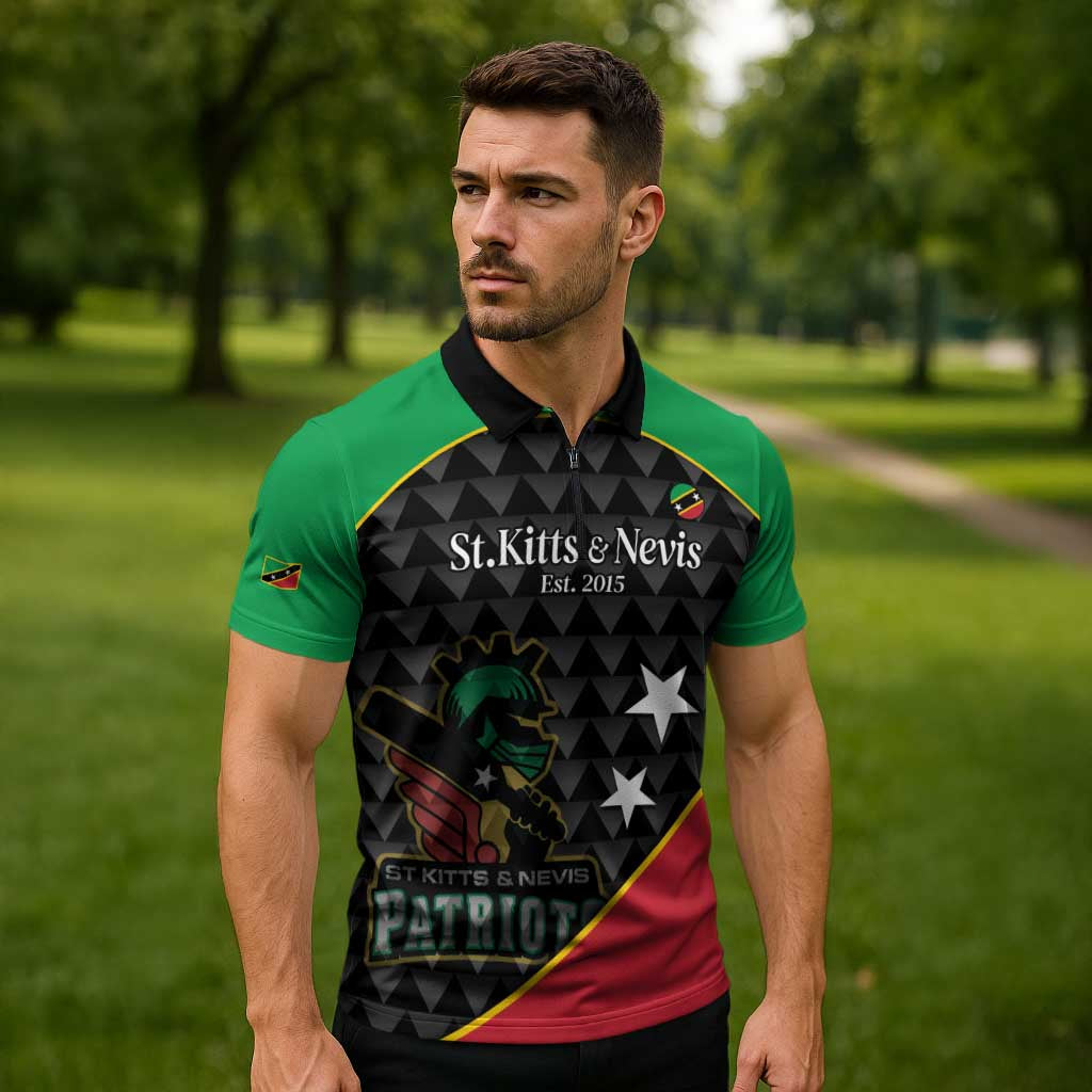 St Kitts and Nevis Cricket Custom Zipper Polo Shirt 10th Anniversary Go Champions Patriots - Wonder Print Shop