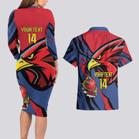 Antigua and Barbuda Cricket Custom Couples Matching Long Sleeve Bodycon Dress and Hawaiian Shirt Go Champions Falcons - Wonder Print Shop
