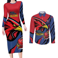 Antigua and Barbuda Cricket Custom Couples Matching Long Sleeve Bodycon Dress and Long Sleeve Button Shirt Go Champions Falcons - Wonder Print Shop