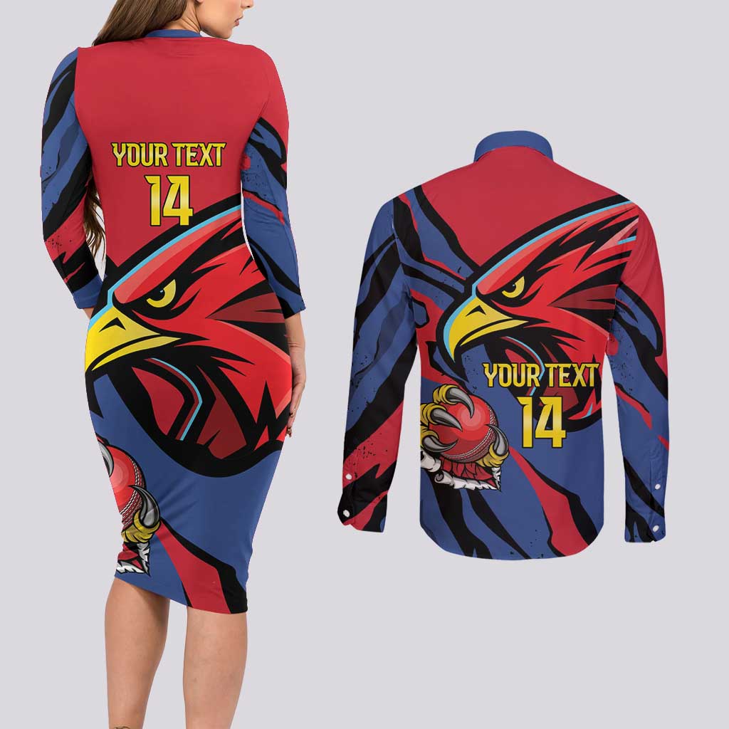Antigua and Barbuda Cricket Custom Couples Matching Long Sleeve Bodycon Dress and Long Sleeve Button Shirt Go Champions Falcons - Wonder Print Shop