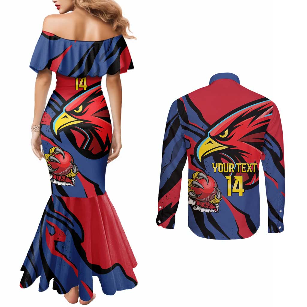 Antigua and Barbuda Cricket Custom Couples Matching Mermaid Dress and Long Sleeve Button Shirt Go Champions Falcons - Wonder Print Shop