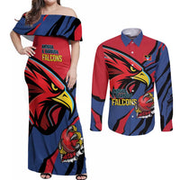 Antigua and Barbuda Cricket Custom Couples Matching Off Shoulder Maxi Dress and Long Sleeve Button Shirt Go Champions Falcons - Wonder Print Shop
