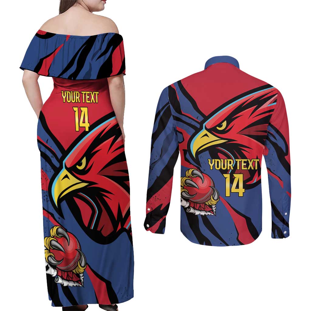 Antigua and Barbuda Cricket Custom Couples Matching Off Shoulder Maxi Dress and Long Sleeve Button Shirt Go Champions Falcons - Wonder Print Shop