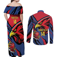 Antigua and Barbuda Cricket Custom Couples Matching Off Shoulder Maxi Dress and Long Sleeve Button Shirt Go Champions Falcons - Wonder Print Shop