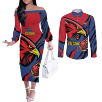 Antigua and Barbuda Cricket Custom Couples Matching Off The Shoulder Long Sleeve Dress and Long Sleeve Button Shirt Go Champions Falcons - Wonder Print Shop