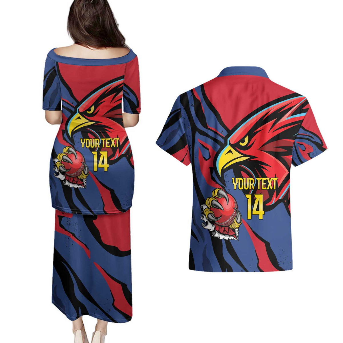 Antigua and Barbuda Cricket Custom Couples Matching Puletasi and Hawaiian Shirt Go Champions Falcons - Wonder Print Shop