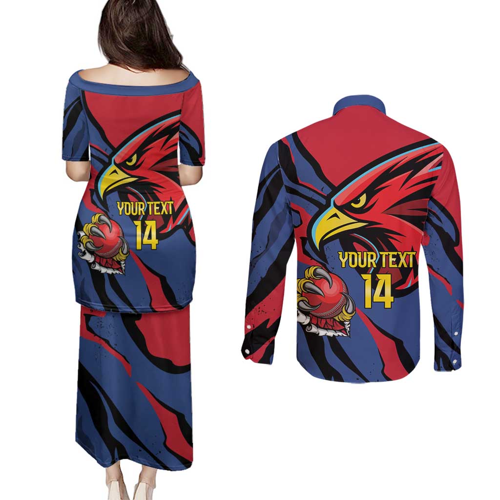 Antigua and Barbuda Cricket Custom Couples Matching Puletasi and Long Sleeve Button Shirt Go Champions Falcons - Wonder Print Shop