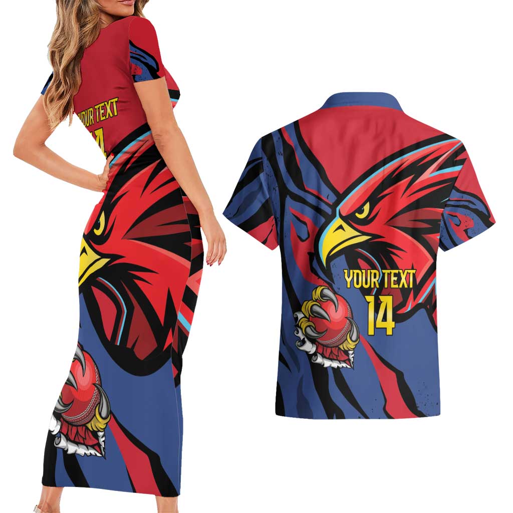 Antigua and Barbuda Cricket Custom Couples Matching Short Sleeve Bodycon Dress and Hawaiian Shirt Go Champions Falcons - Wonder Print Shop