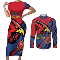 Antigua and Barbuda Cricket Custom Couples Matching Short Sleeve Bodycon Dress and Long Sleeve Button Shirt Go Champions Falcons - Wonder Print Shop