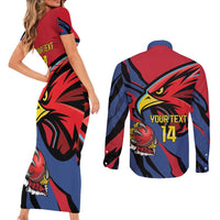 Antigua and Barbuda Cricket Custom Couples Matching Short Sleeve Bodycon Dress and Long Sleeve Button Shirt Go Champions Falcons - Wonder Print Shop