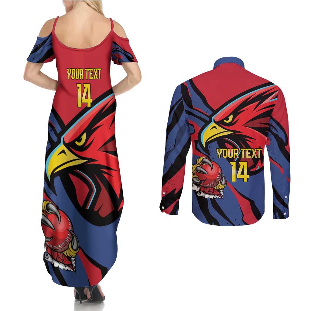 Antigua and Barbuda Cricket Custom Couples Matching Summer Maxi Dress and Long Sleeve Button Shirt Go Champions Falcons - Wonder Print Shop