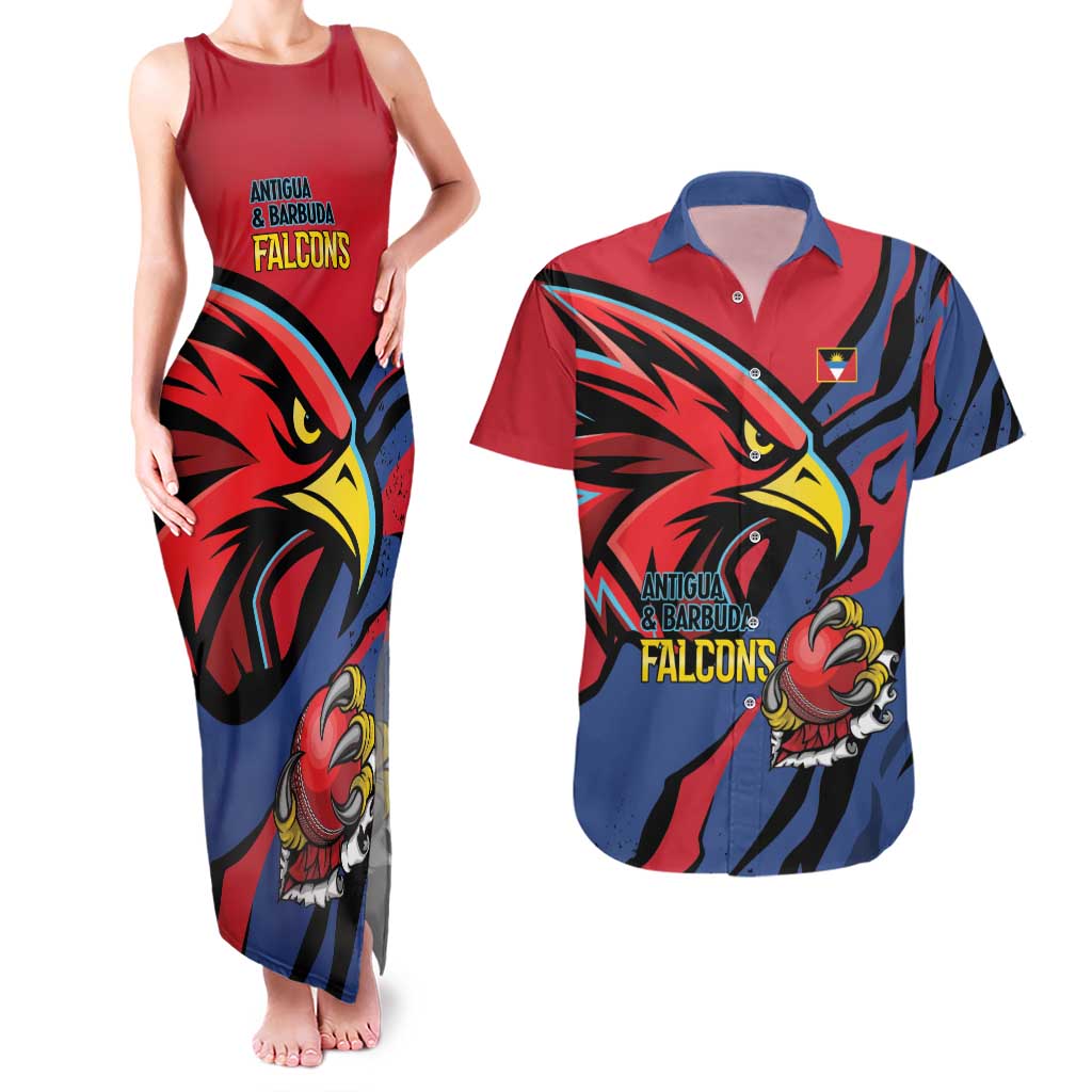 Antigua and Barbuda Cricket Custom Couples Matching Tank Maxi Dress and Hawaiian Shirt Go Champions Falcons - Wonder Print Shop