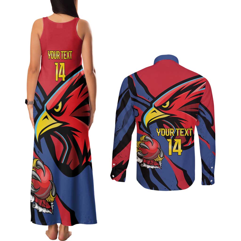 Antigua and Barbuda Cricket Custom Couples Matching Tank Maxi Dress and Long Sleeve Button Shirt Go Champions Falcons - Wonder Print Shop
