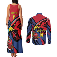 Antigua and Barbuda Cricket Custom Couples Matching Tank Maxi Dress and Long Sleeve Button Shirt Go Champions Falcons - Wonder Print Shop