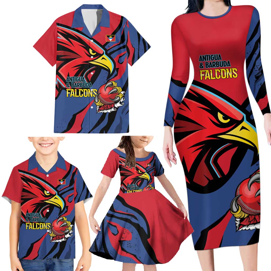 Antigua and Barbuda Cricket Custom Family Matching Long Sleeve Bodycon Dress and Hawaiian Shirt Go Champions Falcons - Wonder Print Shop
