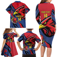 Antigua and Barbuda Cricket Custom Family Matching Long Sleeve Bodycon Dress and Hawaiian Shirt Go Champions Falcons - Wonder Print Shop
