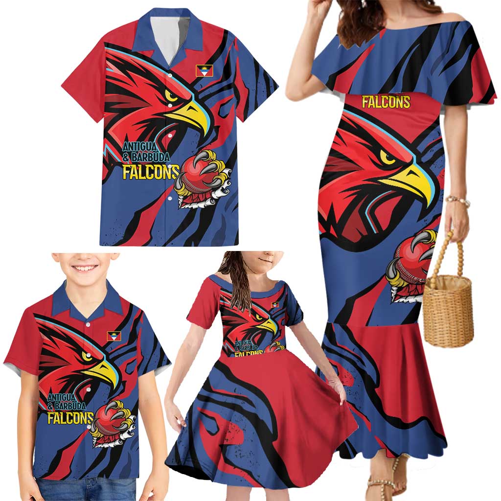 Antigua and Barbuda Cricket Custom Family Matching Mermaid Dress and Hawaiian Shirt Go Champions Falcons - Wonder Print Shop