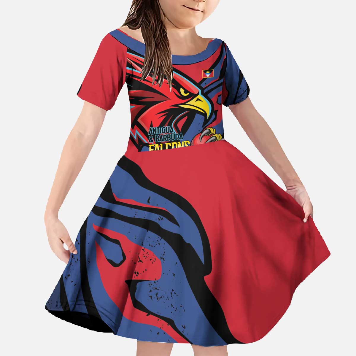 Antigua and Barbuda Cricket Custom Family Matching Off The Shoulder Long Sleeve Dress and Hawaiian Shirt Go Champions Falcons - Wonder Print Shop