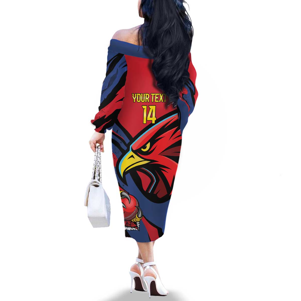 Antigua and Barbuda Cricket Custom Family Matching Off The Shoulder Long Sleeve Dress and Hawaiian Shirt Go Champions Falcons - Wonder Print Shop
