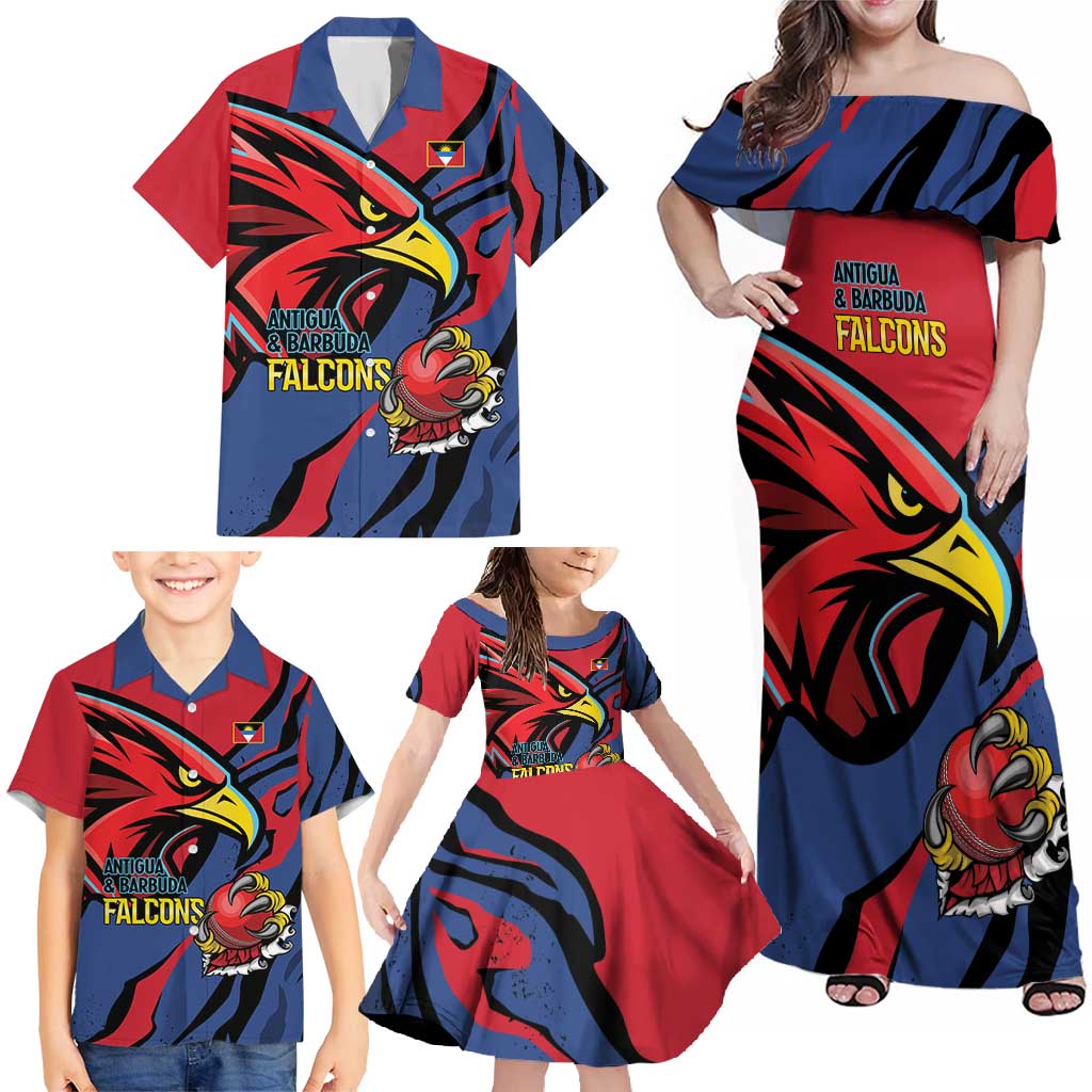 Antigua and Barbuda Cricket Custom Family Matching Off Shoulder Maxi Dress and Hawaiian Shirt Go Champions Falcons - Wonder Print Shop