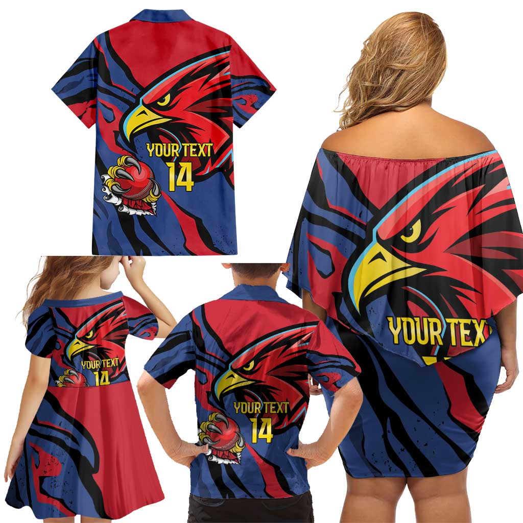 Antigua and Barbuda Cricket Custom Family Matching Off Shoulder Short Dress and Hawaiian Shirt Go Champions Falcons - Wonder Print Shop