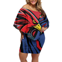 Antigua and Barbuda Cricket Custom Family Matching Off Shoulder Short Dress and Hawaiian Shirt Go Champions Falcons - Wonder Print Shop