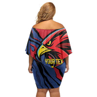Antigua and Barbuda Cricket Custom Family Matching Off Shoulder Short Dress and Hawaiian Shirt Go Champions Falcons - Wonder Print Shop