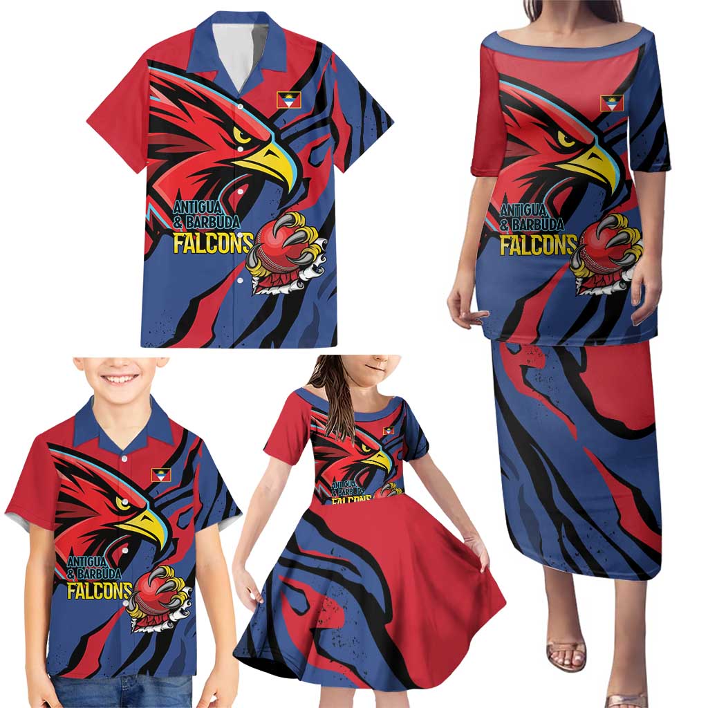 Antigua and Barbuda Cricket Custom Family Matching Puletasi and Hawaiian Shirt Go Champions Falcons - Wonder Print Shop