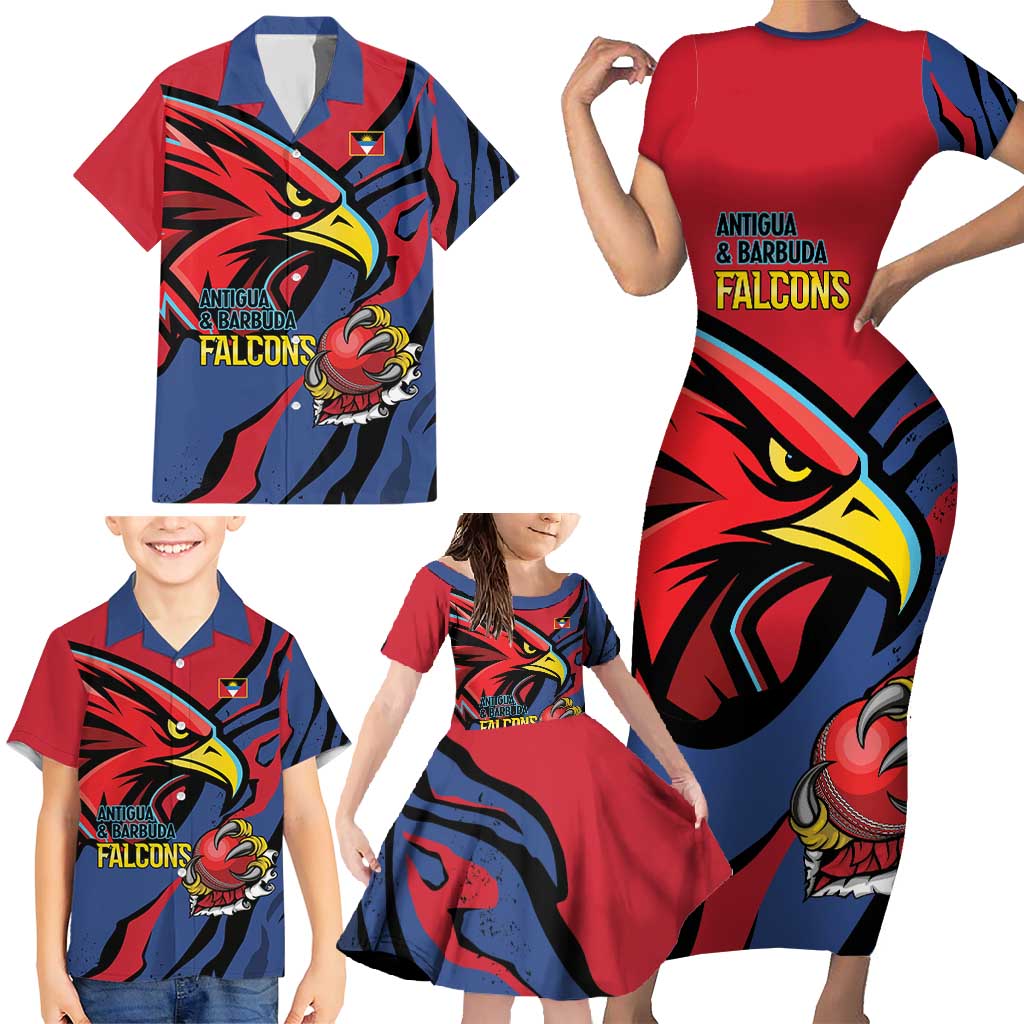 Antigua and Barbuda Cricket Custom Family Matching Short Sleeve Bodycon Dress and Hawaiian Shirt Go Champions Falcons - Wonder Print Shop