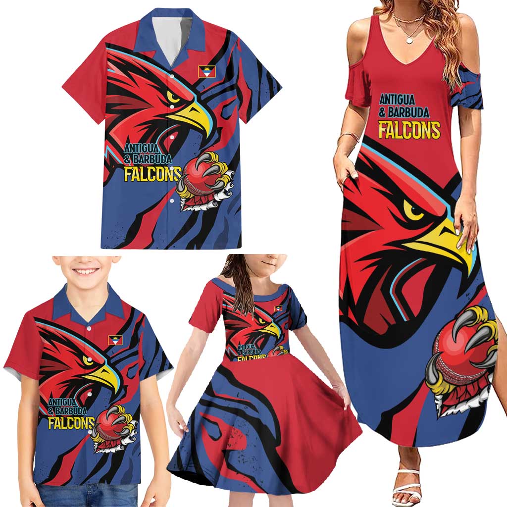 Antigua and Barbuda Cricket Custom Family Matching Summer Maxi Dress and Hawaiian Shirt Go Champions Falcons - Wonder Print Shop